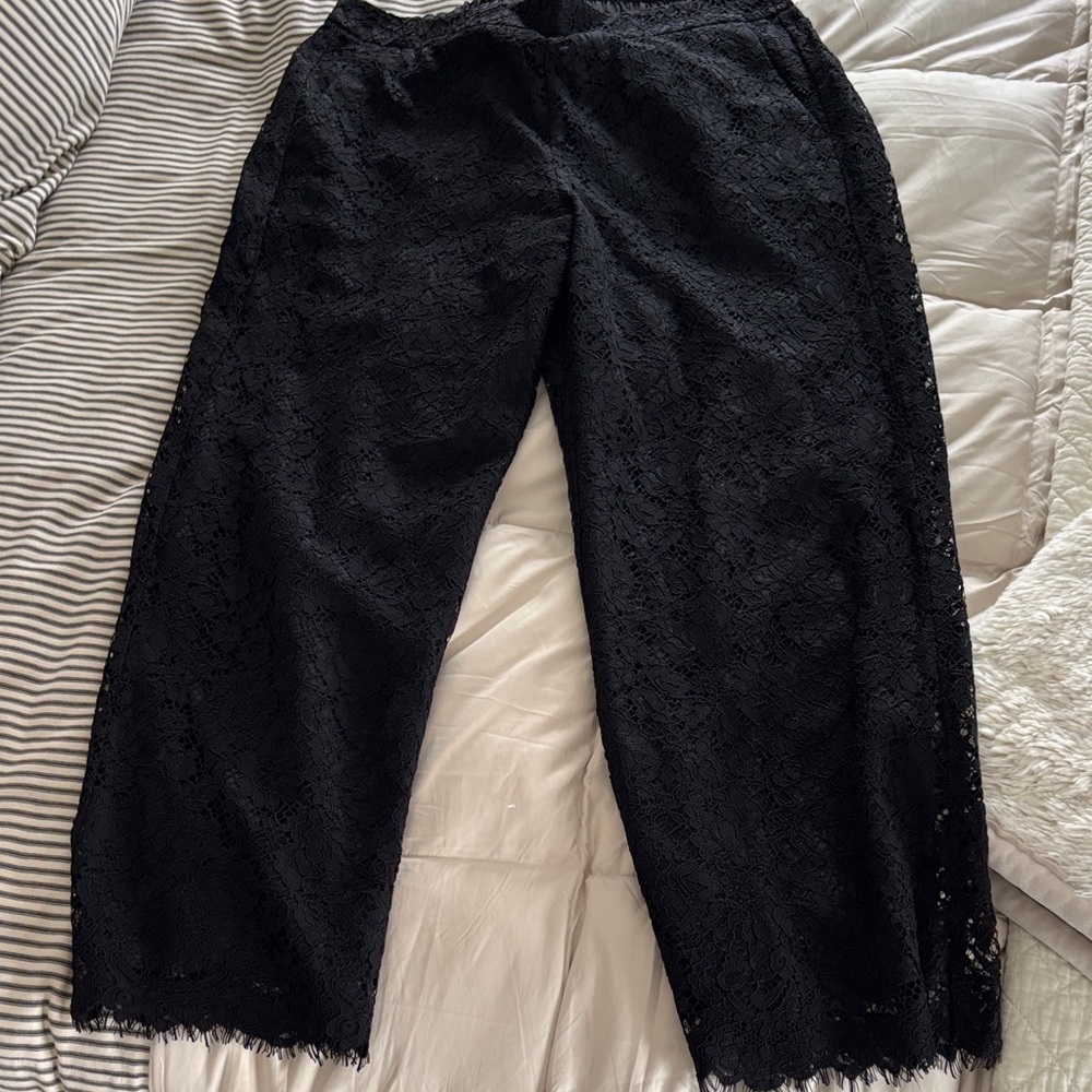 Black JCrew Floral Lace Pull On DressPants
